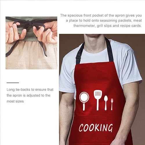 Miniatura 4 de HDZIYU Delantales de cocina ajustables para mujeres y hombres con bolsillos, delantal de chef impermeable personalizado para cocinar barbacoa
