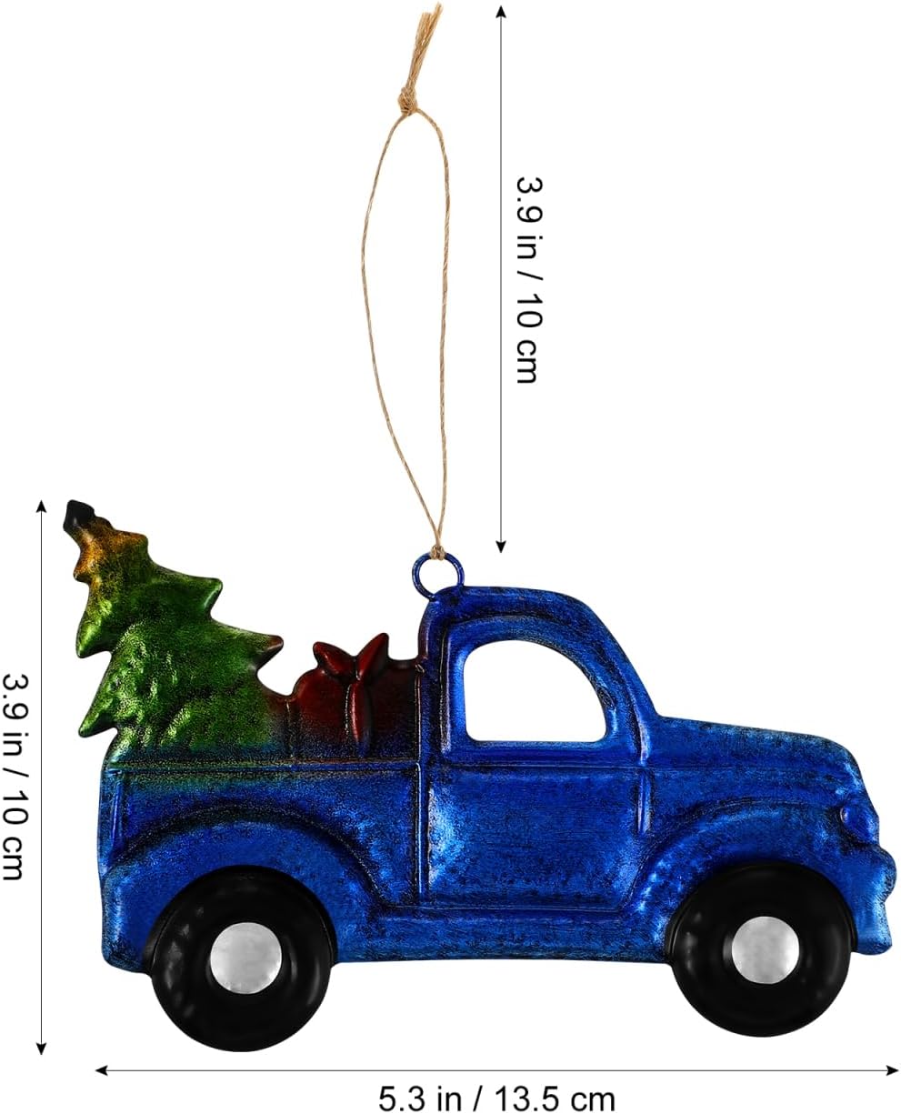 SAFIGLE Blue Iron Christmas Car Ornament Hanging Decoration for Tree Door Porch Random Orientation Vintage Car Pendant for Holiday Party Winter Celebration - Image 2