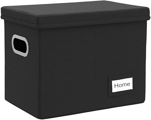 Miniatura 67 de PRANDOM Caja organizadora de archivos, juego de 4 carpetas plegables decorativas de lino para almacenamiento de archivos colgantes con tapas, Gris