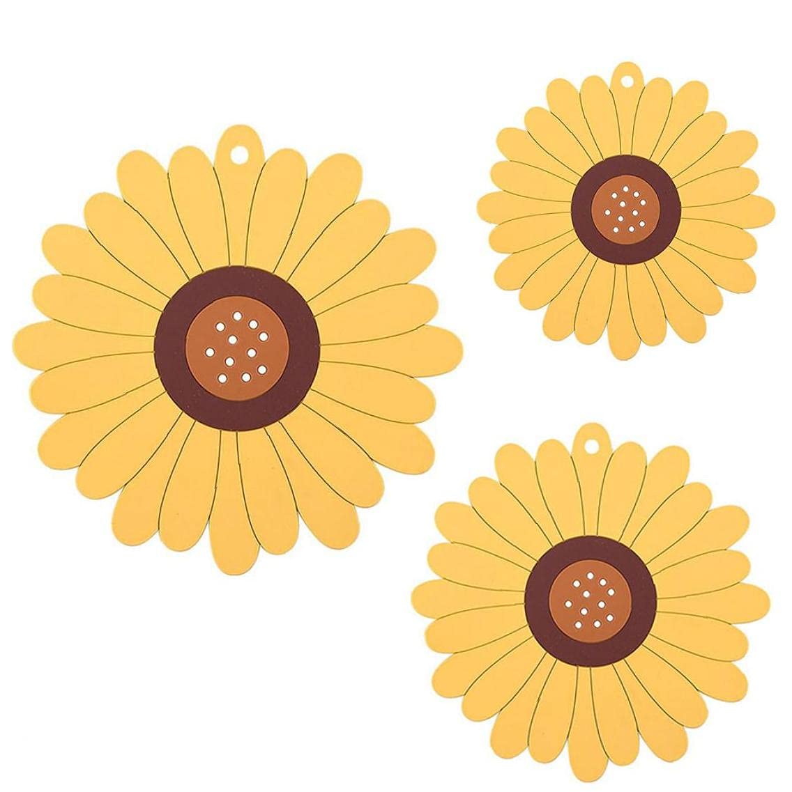 Sunflower Drink Coasters Multifunctional Non-Slip PVC Trivet Mat with Hanging Hole 3PCS Kitchen Placemat
