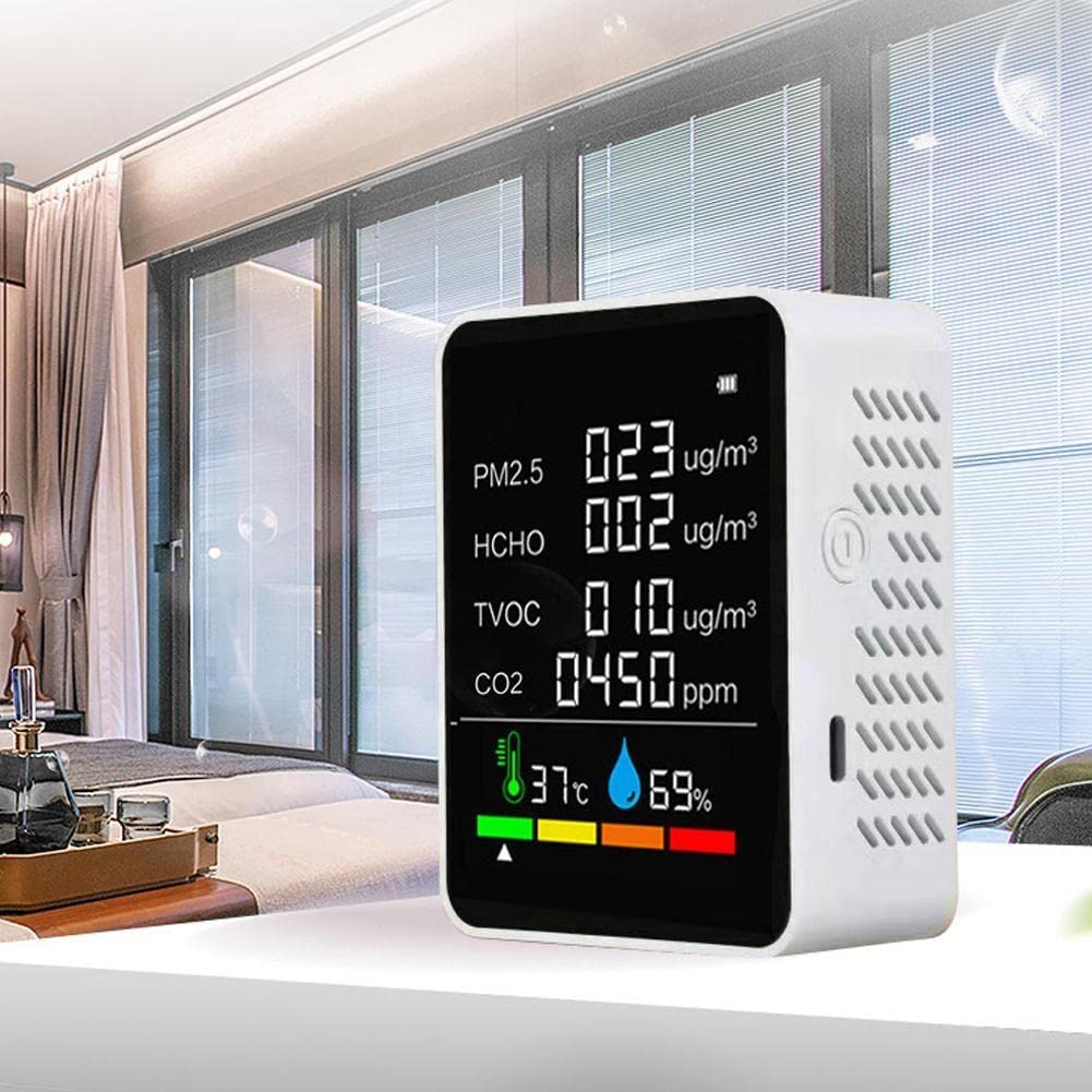 Moniteur de qualité de l'air intérieur 6 en 1, testeur de CO2, Moniteur de dioxyde de Carbone PM2,5, testeur de CO2 PM10, TVOC, HCHO, et CO pour la Maison
