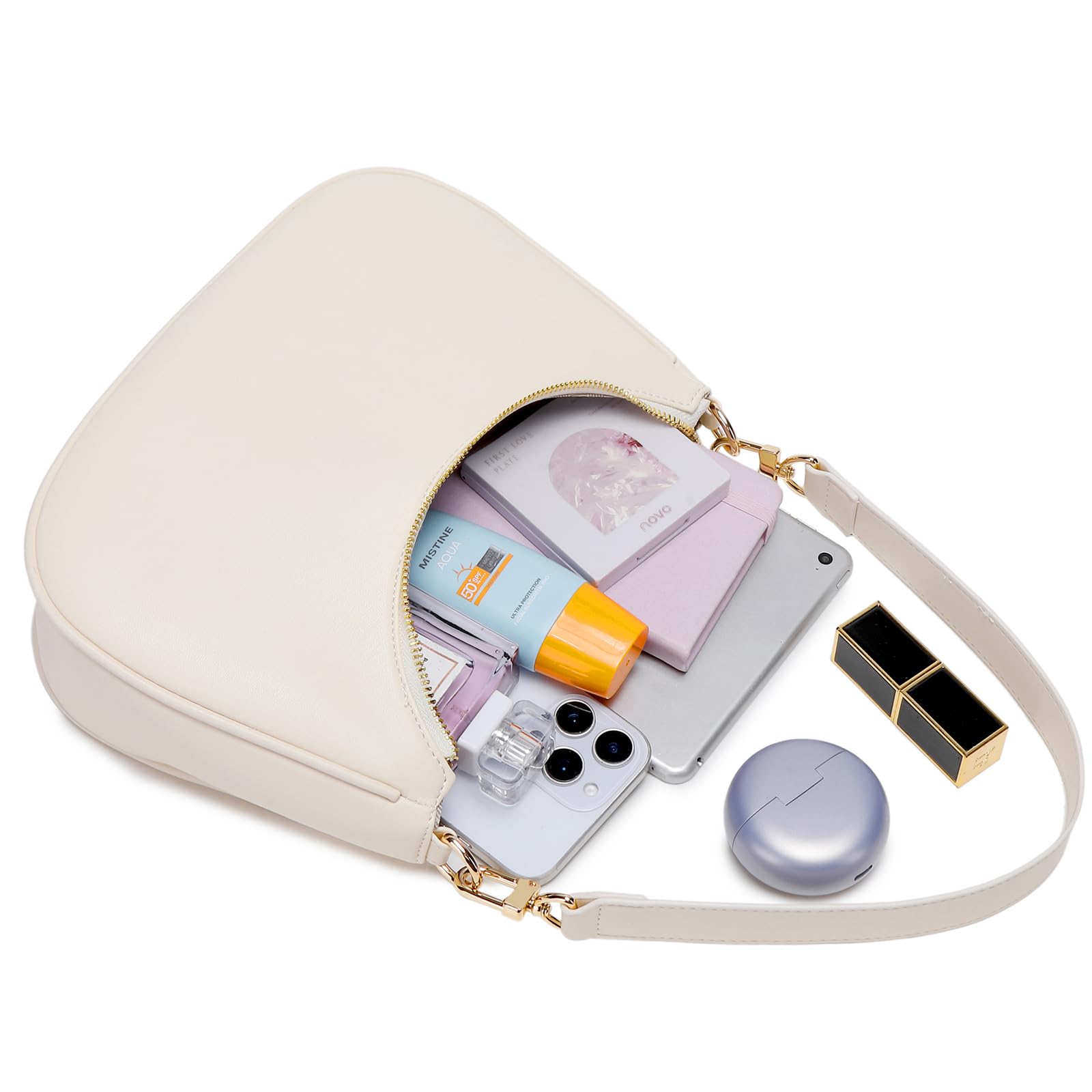 Women's Shoulder Bags Cute Hobo Purses Vintage Handbags with Zipper Lightweight Underarm for Dating Shopping Gift (Beige) view 6