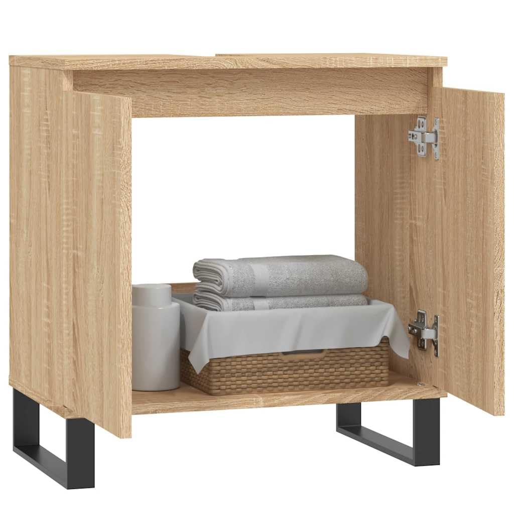 Szafka łazienkowa Sonoma dąb z materiału drewnopochodnego i żelaza, 58 x 33 x 60 cm, 1 półka z 2 drzwiami, dużo miejsca do przechowywania mebli łazienkowych i mebli łazienkowych w toalecie