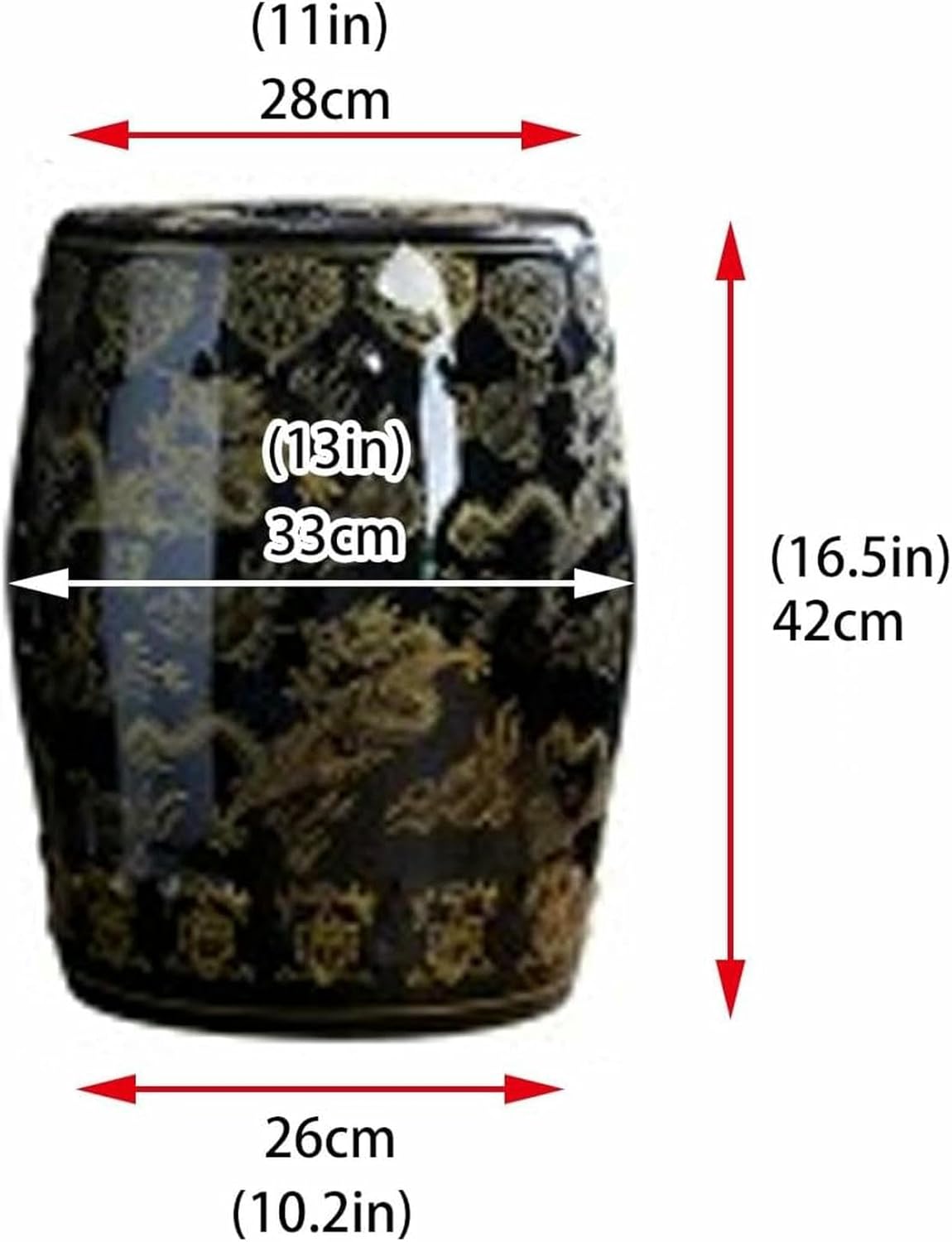 Decorative Ceramic Garden Stool - Chinese Glazed with Gold-Plated Double Dragon Ceramic Drum Stool