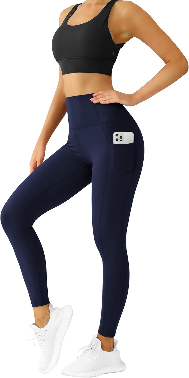 QUEENIEKE High Waisted Yoga Leggings with 2 Pockets Workout Pants for Women Girls, Tummy Control Non See Through Sportswear X-Small Dark Blue