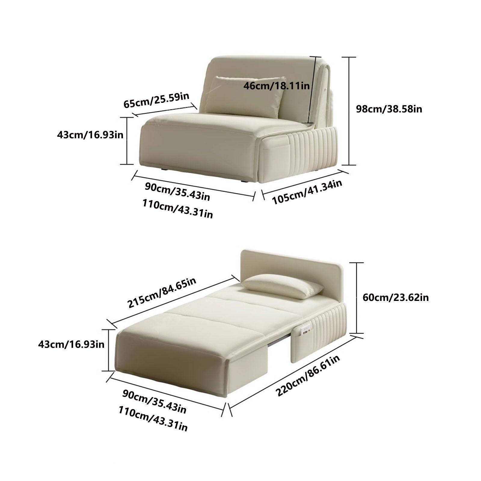 Divano letto pieghevole Divano letto pieghevole multifunzionale, comoda poltrona da soggiorno con schienale regolabile(110cm)