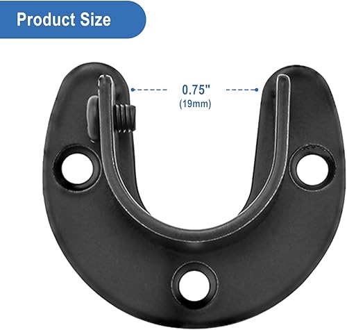 Miniatura 19 de Soportes de barra de armario de acero inoxidable, soporte de 0.8 in de diámetro, soporte de barra de cortina resistente, soporte de extremo negro