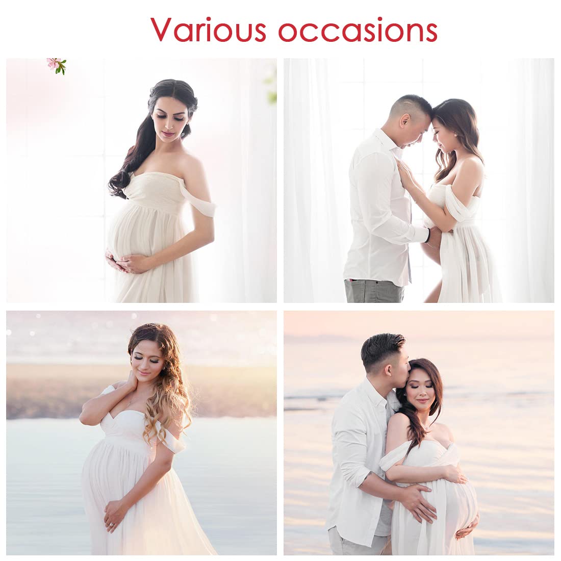 FEOYA - Vestito Premaman Abiti Estivi Gonne Fotografiche Maternità Puntelli Top A Tubo Chiffon Traspirante