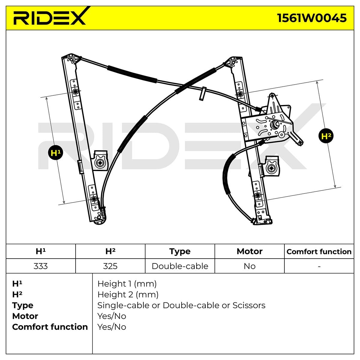 RIDEX 1561W0045 Alzacristallo elettrico anteriore Sinistra senza motore elettrico Compatibilità con VW Lupo 6X1, 6E1