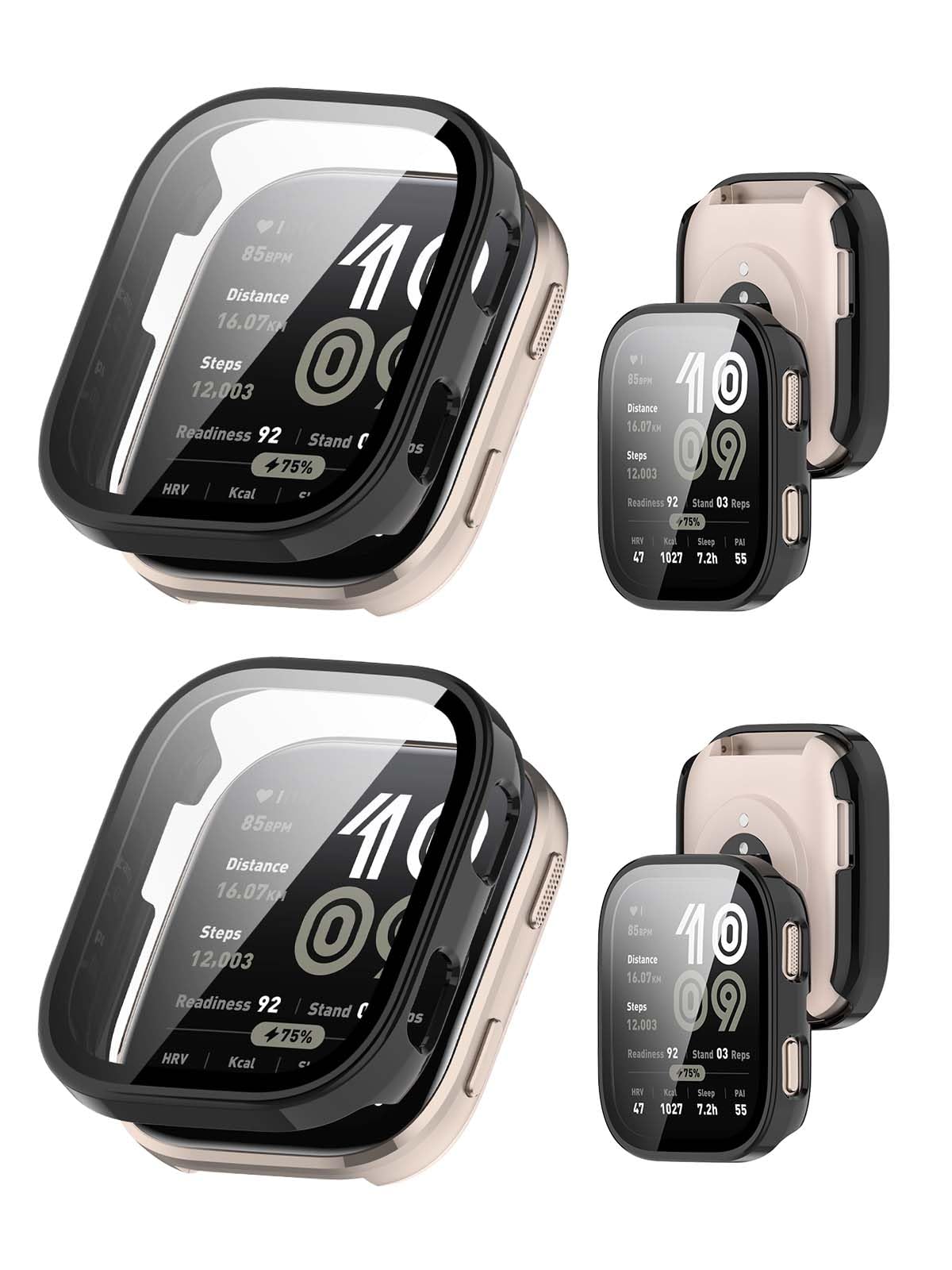 2pack Case for Amazfit Bip 6,NOUKAJU Protective Cover Smart Watch,Built-in 9H Tempered Glass Film, Hard PC,Easy to Install,Screen Protector for