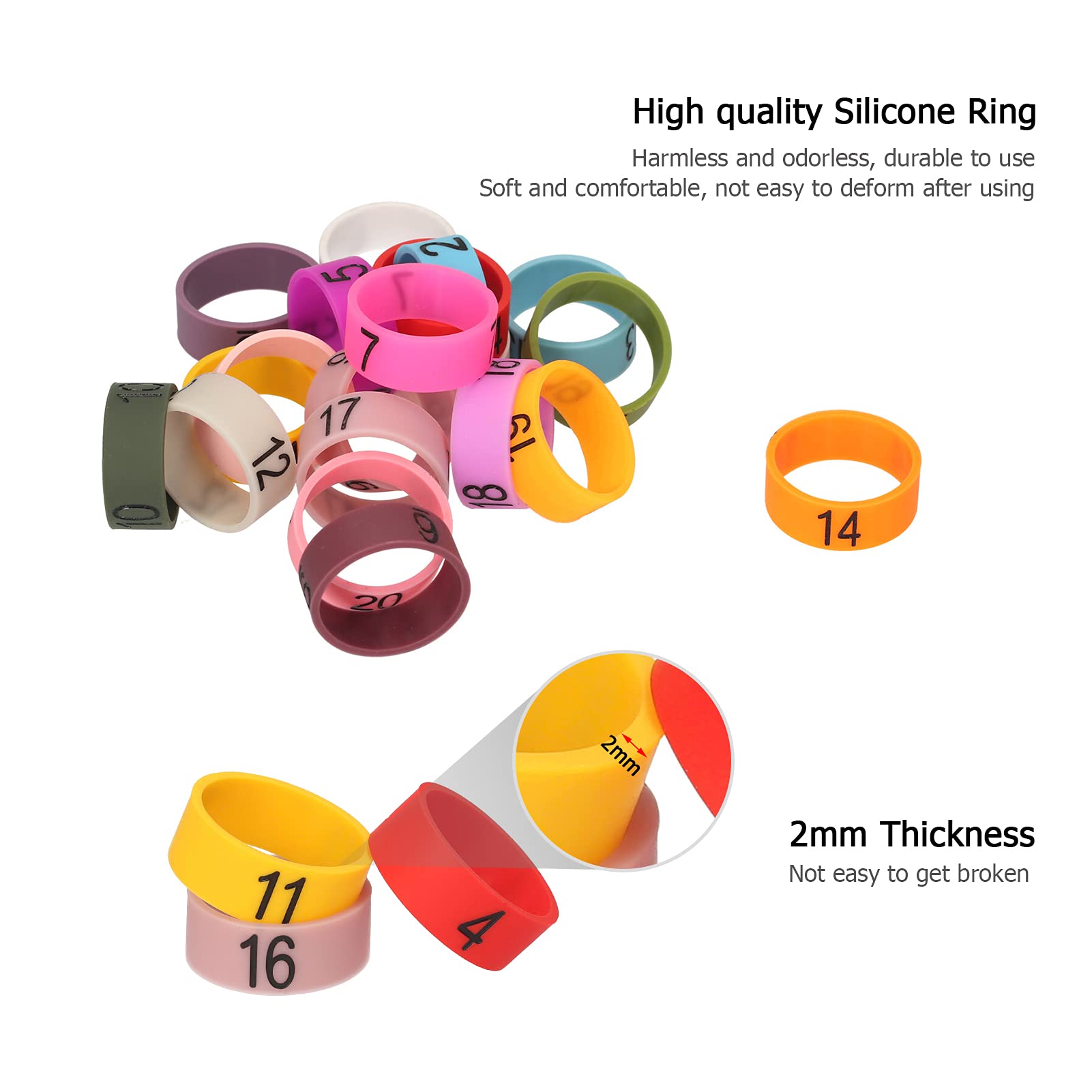 ACAGALA 20 PCS Microphone Colored ID Rings Number 1 to 20 Multicolor Soft Silicone Ring for Distinguishing Different Microphones (Random Color)