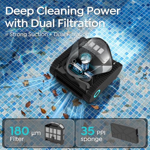 Image of C1 Cordless Robotic Pool Cleaner with 180Mins, Wall Climbing & Waterline Cleaning, Long Runtime, Dual Layers, Automatic Pool Vacuum with APP, Multi Cleaning Modes and Paths, Transparent Slate Navy