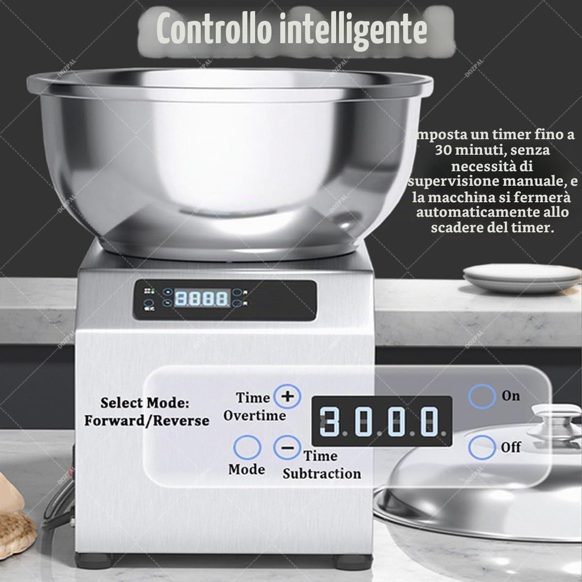Impastatrice a Spirale elettrica in Acciaio Inox da 5 kg - Impastatrice a Spirale elettrica per ristoranti, panetterie, pizzerie - Impastatrice Commerciale con Funzione Timer da 30 Minuti
