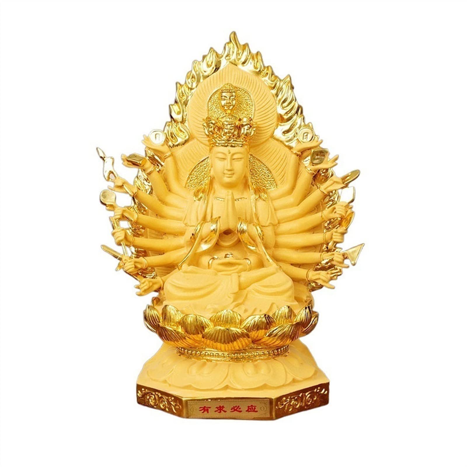 Figuras de Budas Escultura de Guanyin de mil Manos Doradas, Adornos de Bodhisattva de Loto Sentado, Estatua de Buda Zen, Adornos de Feng Shui for bendecir la Paz Budas Decorativos
