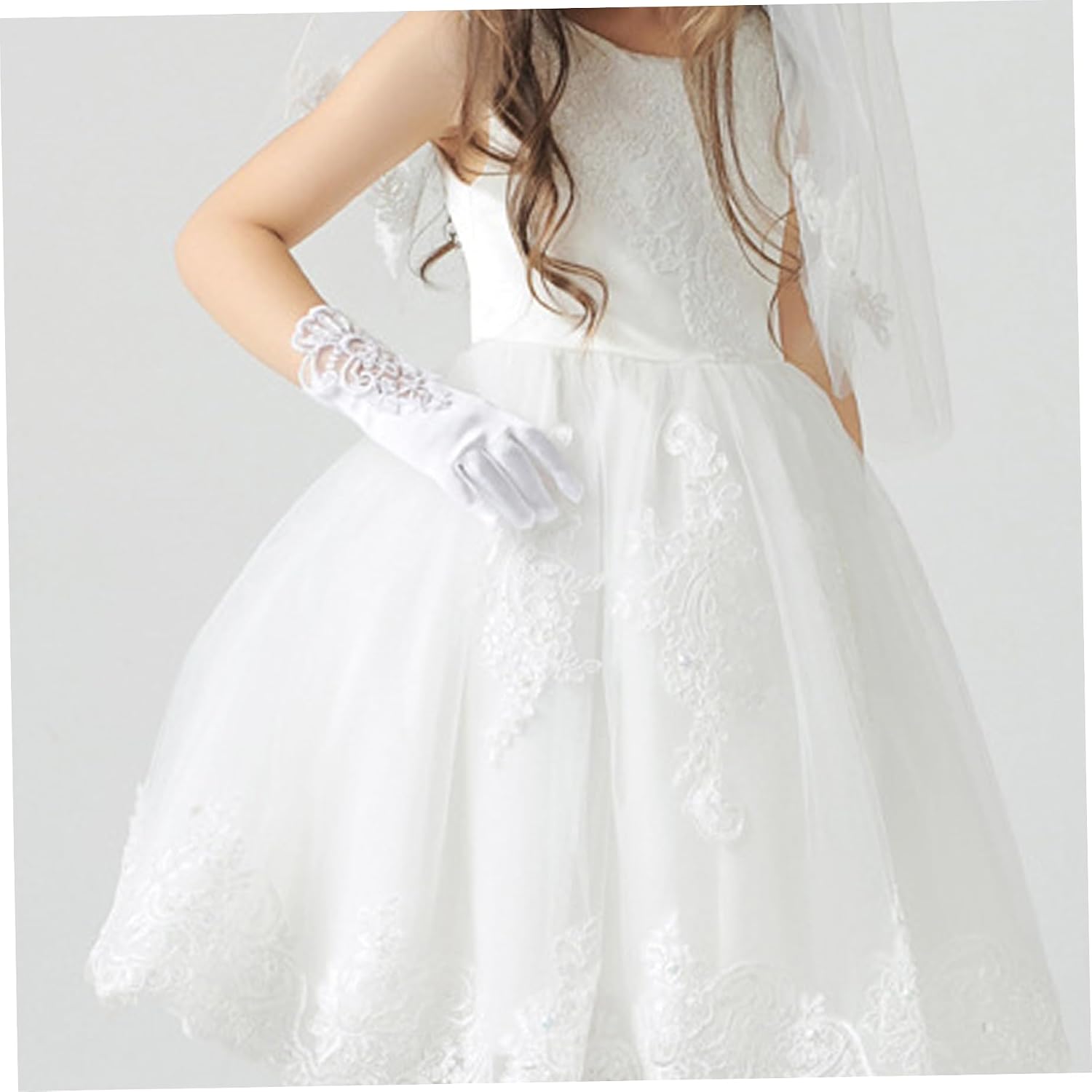 Wedding Flower Girls Gloves Bridesmaid Child Short Satin Gloves Fancy Costume Princess for Communion White, Girls 1-33 Years Old