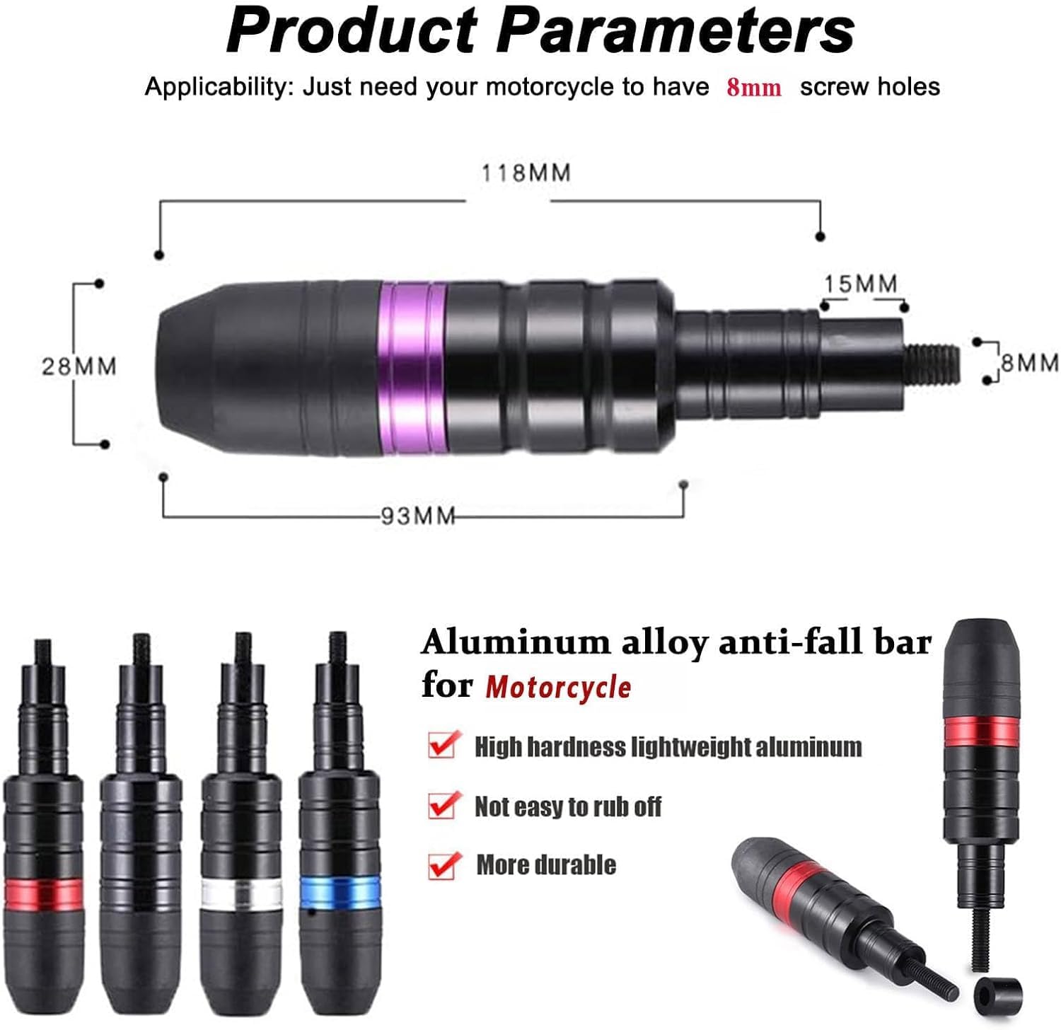 Tamponi Paratelaio Moto per Yamaha WR 125 R (09-2017), Moto Corpo Anti-Caduta Palla Protezione Anticaduta Accessori Modifica Sicurezza,E Black