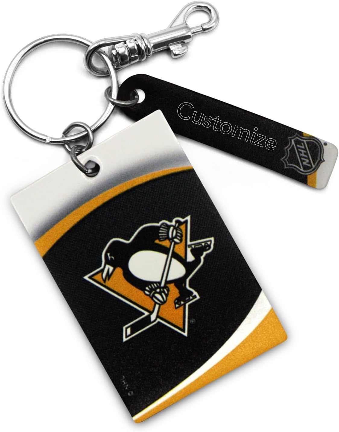 Leather Treaty Pittsburgh Penguins NHL Licensed Personalized Rectangle Keychain - Black/Yellow/White