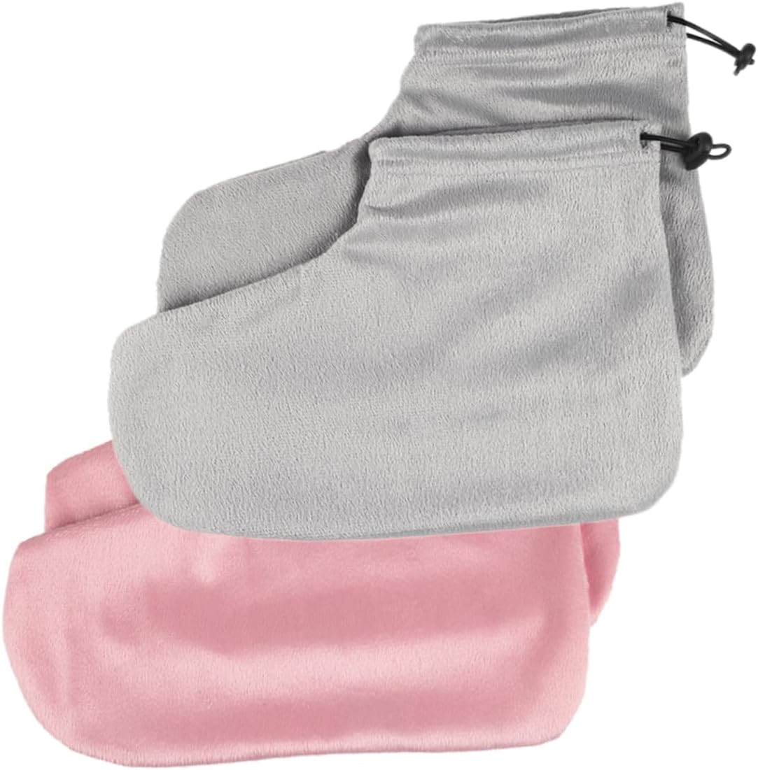 NOLITOY 2pair Thermal Insulation Foot Straps Heat Preservation Cotton Foot Covers for Beauty Cotton Material Light Pink Grey for Paraffin Wax Treatments