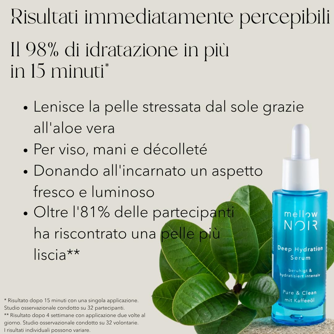 mellow NOIR Deep Hydration Serum 30ml Siero idratante con aloe vera | lenisce e idrata intensa, Cura del viso per la pelle secca e danneggiata, Vegano, Cosmetici naturali