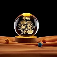 SAPRA Romantic 3D Crystal Ball LED Night Light with Wooden Base - Love Engraved Wedding Couple Design - Decorative Gift for Anniversary, Valentine's Day, and Bedroom Decor