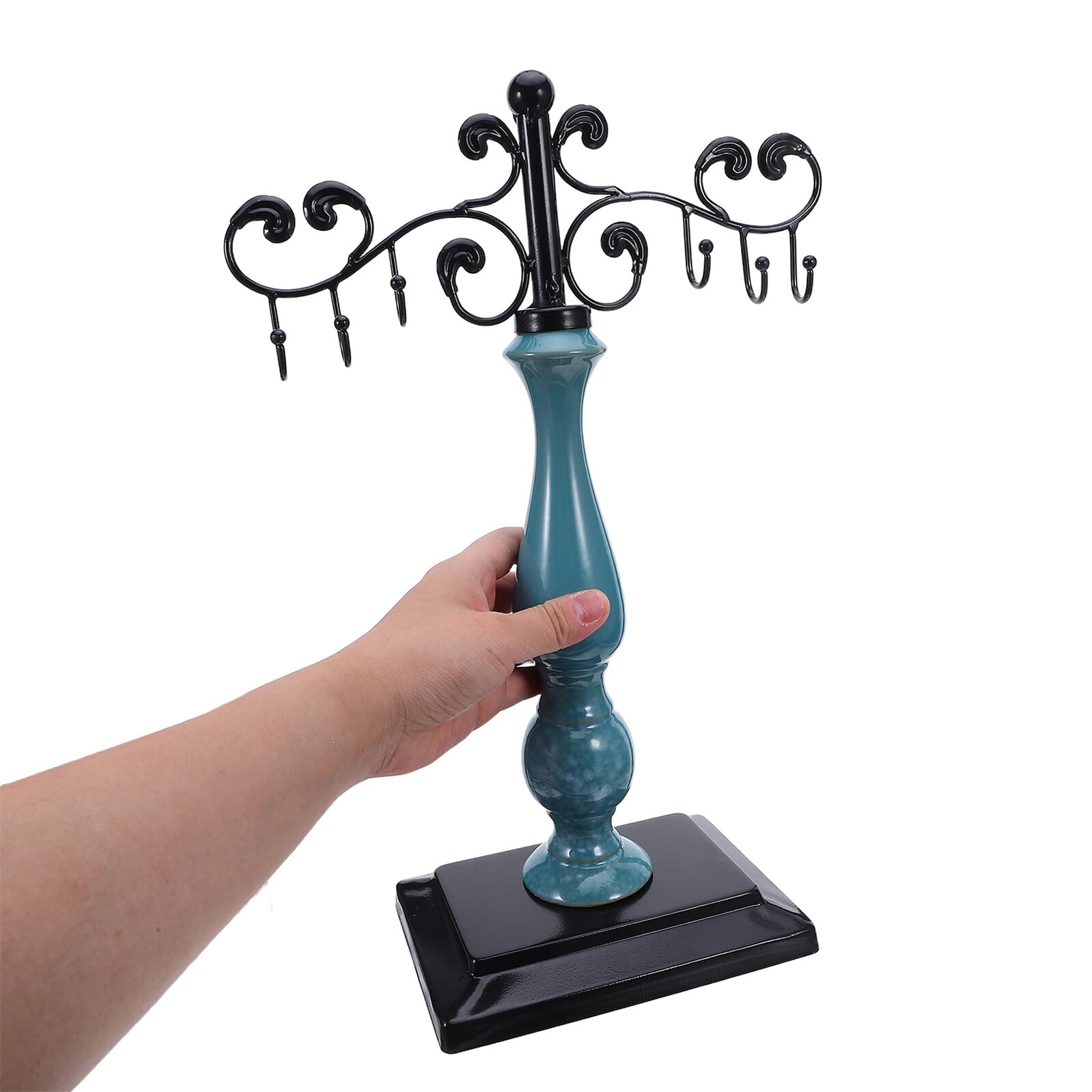 Metalowy Organizer Biurko z Haczykami Do Przechowywania Naszyjników i Bransoletek Wielopoziomowy Stojak Biżuterię z Ceramiczną Tacą Oszczędzający Miejsce Uchwyt Do Zawieszania
