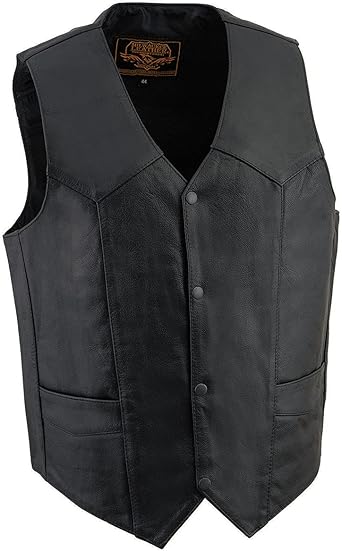 Milwaukee Leather Mens Premium Leather Western Style V-Neck Motorcycle Rider Vest with Front Snap Closure |LKM|ML|SH
