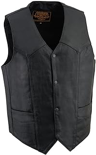 Milwaukee Leather Men's Premium Leather Western Style V-Neck Motorcycle Rider Vest with Front Snap Closure |LKM|ML|SH