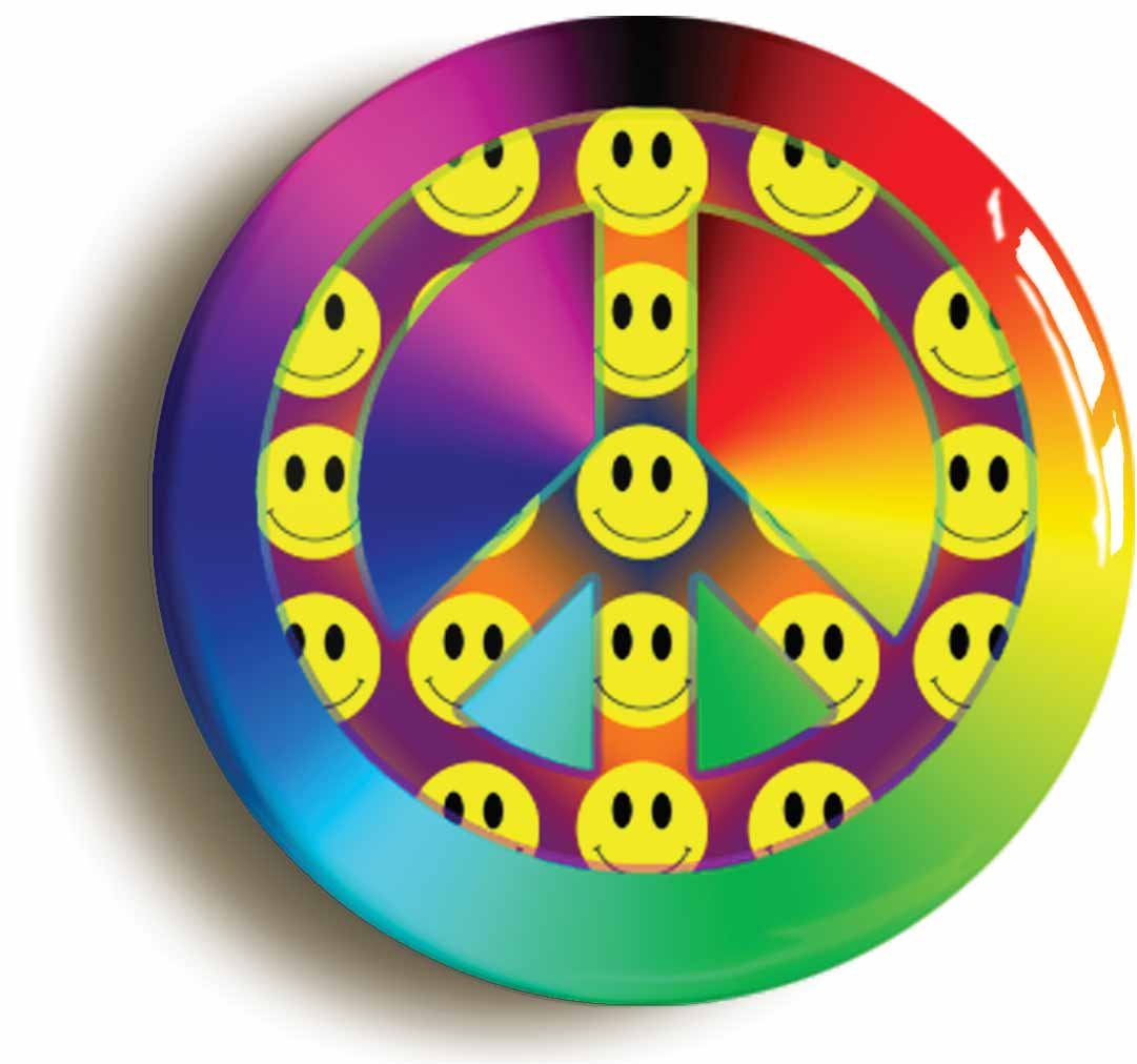 HAPPY SMILING PEACE ACID HOUSE RETRO RAVE BADGE (Size is 1inch/25mm diameter)