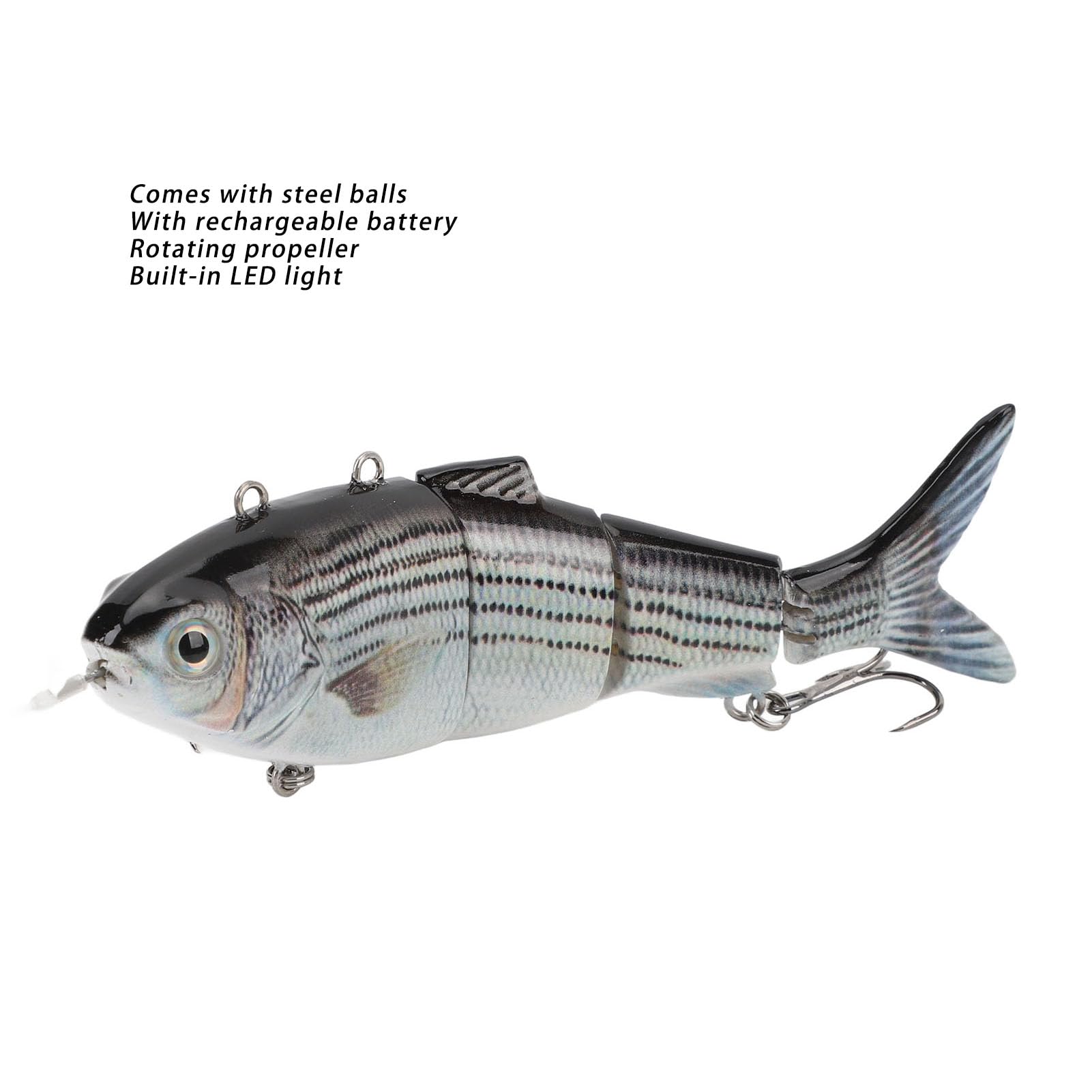 Esca da Pesca, Esca da Pesca Elettrica Ricaricabile Tramite USB Nuoto Automatico Esca per Spigola Realistica Luce a LED Wobbler Multi Snodato Swimbaits Esca D'acqua Dolce (BL-620)