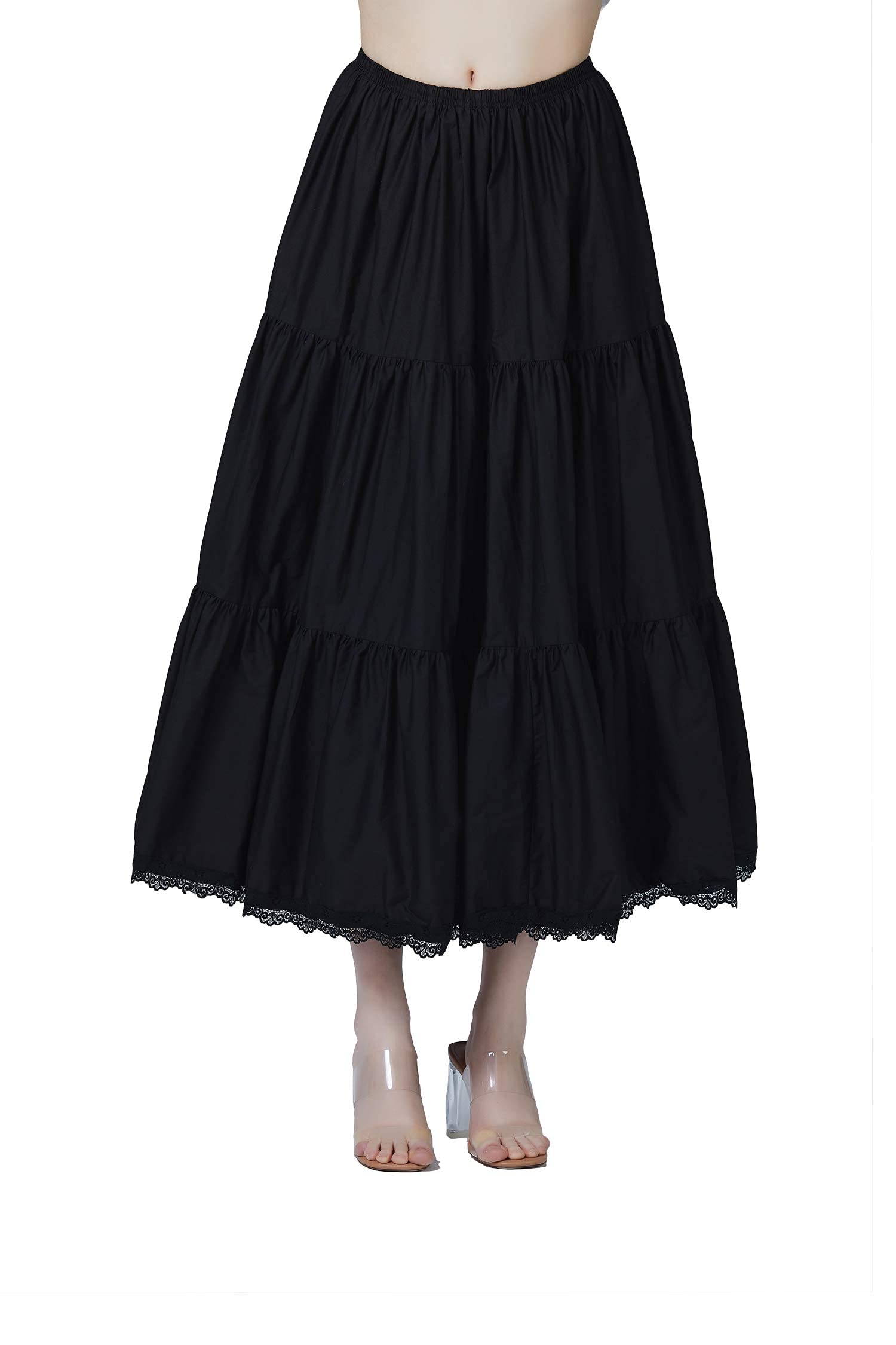 BEAUTELICATE Women 100% Cotton Skirt 3 Tiered A-Line Retro Medieval Skirt