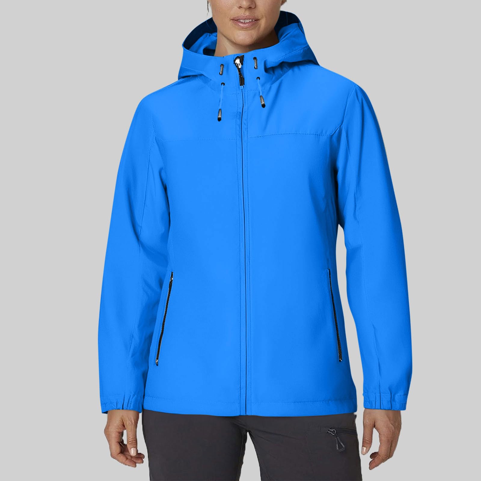 Plus Size Rain Jacket Women Waterproof Hooded Raincoats Travel Hiking Rain Coat Packable Windbreaker with Pockets - 3