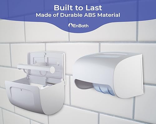 Miniatura 6 de Dispensador de papel higiénico comercial para montaje en pared, soporte de papel higiénico con bloqueo doble (2 rollos) (blanco) compacto, dos