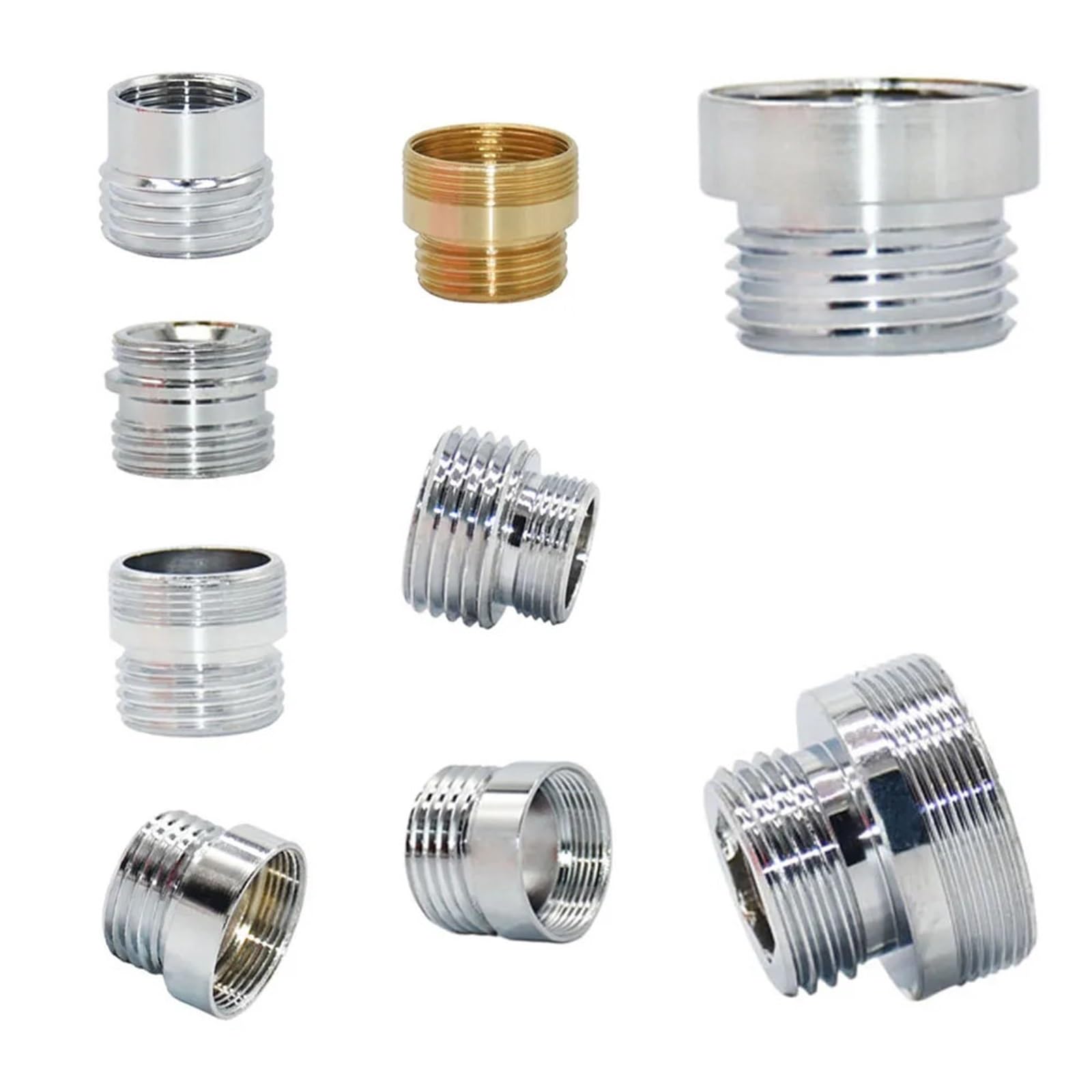 2pcs Brass 1/2inch x M16 M18 M24 M28 Thread Connector Silver Water Faucet Connector For Bathroom Kitchen(Gold)