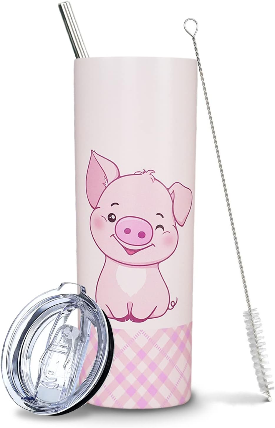 Pink Pig Tumbler with Straw and Lid, Unique Pig Gifts for Pig Lovers Women, Cute