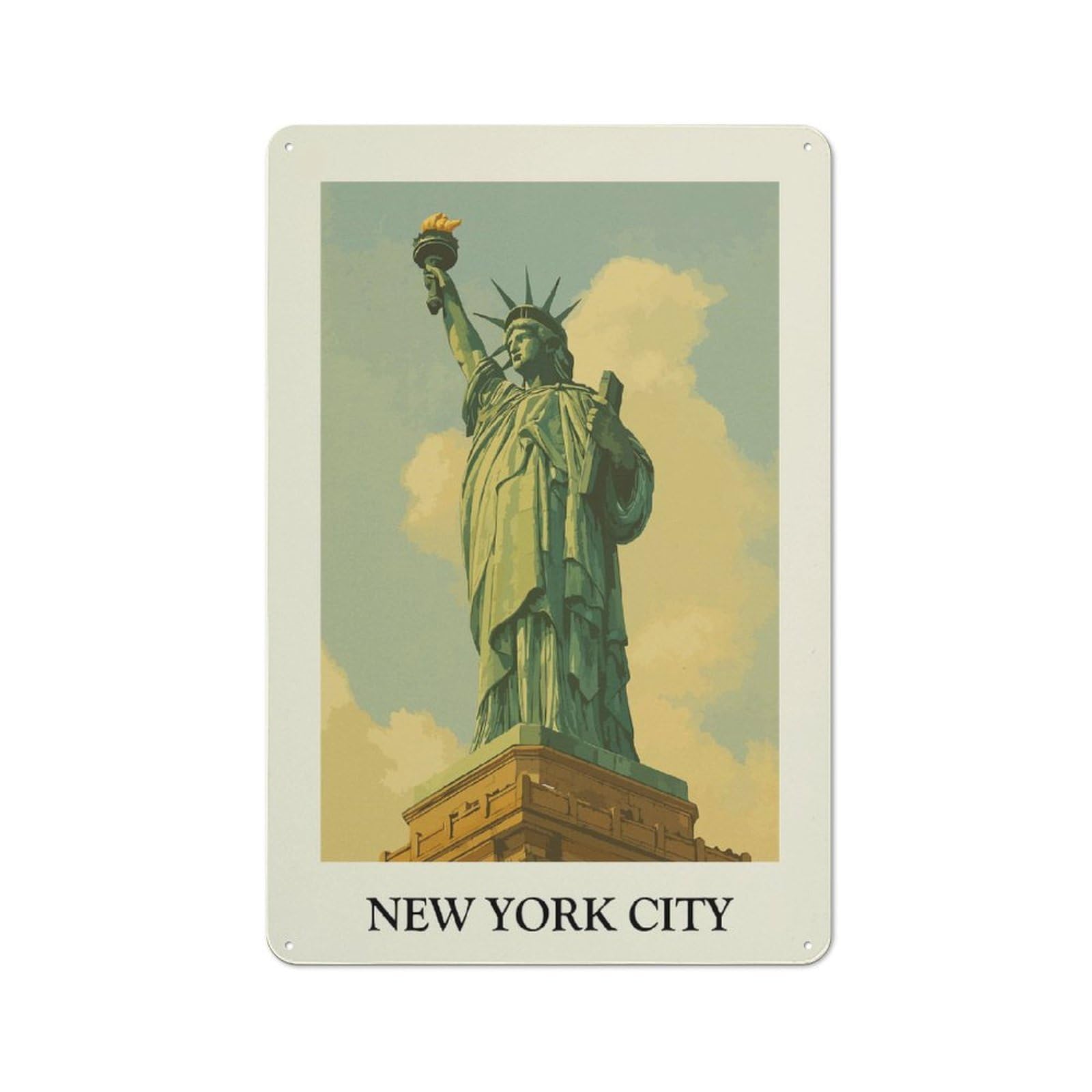 Junmoney Style-9 Metal Wall Sign 30X20cm Featuring Statue Of Liberty, New York City For Café Or Home Bar, A Decorative Gift For A Newly Furnished Café And Home Bar