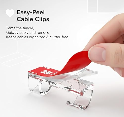 Miniatura 8 de 100 clips adhesivos transparentes para cables, clips de alambre para gestión de cables, abrazadera de alambre para luz, escritorio, pared, TV, PC,