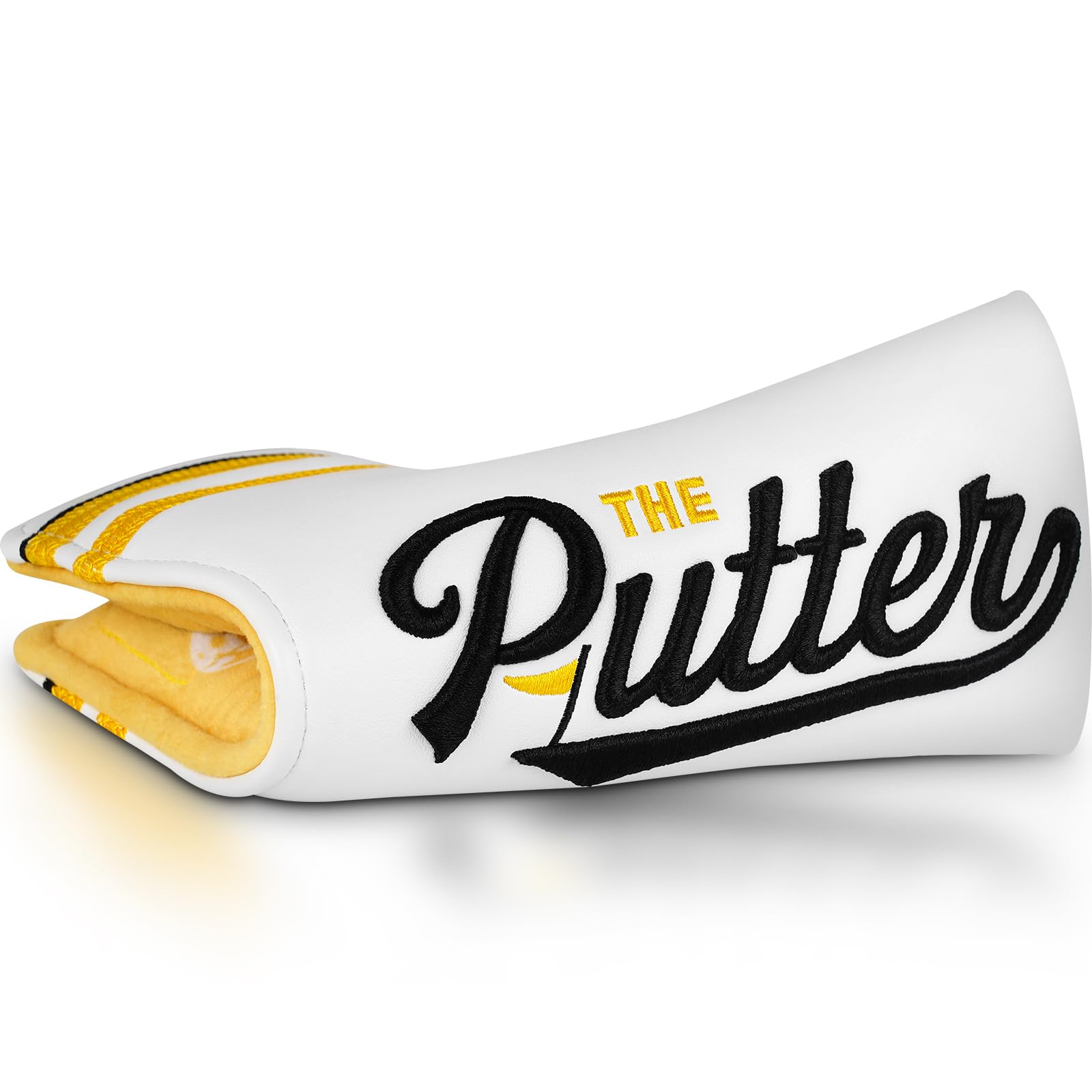Golf Putter Headcovers Blade Putter Cover, Magnetic Golf Putter Head Cover 3D Embroidery, White/Yellow/Black