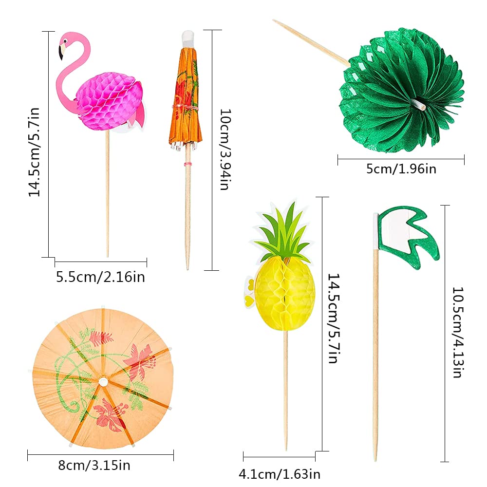 70 Piezas Sombrillas de Cócteles Decoraciones de Fiesta de Cócteles Palillos de Panal y Piña Flamenco 3D para Cóctel Bebidas Tropicales Decoración de Fiesta de Cumpleaños Etc
