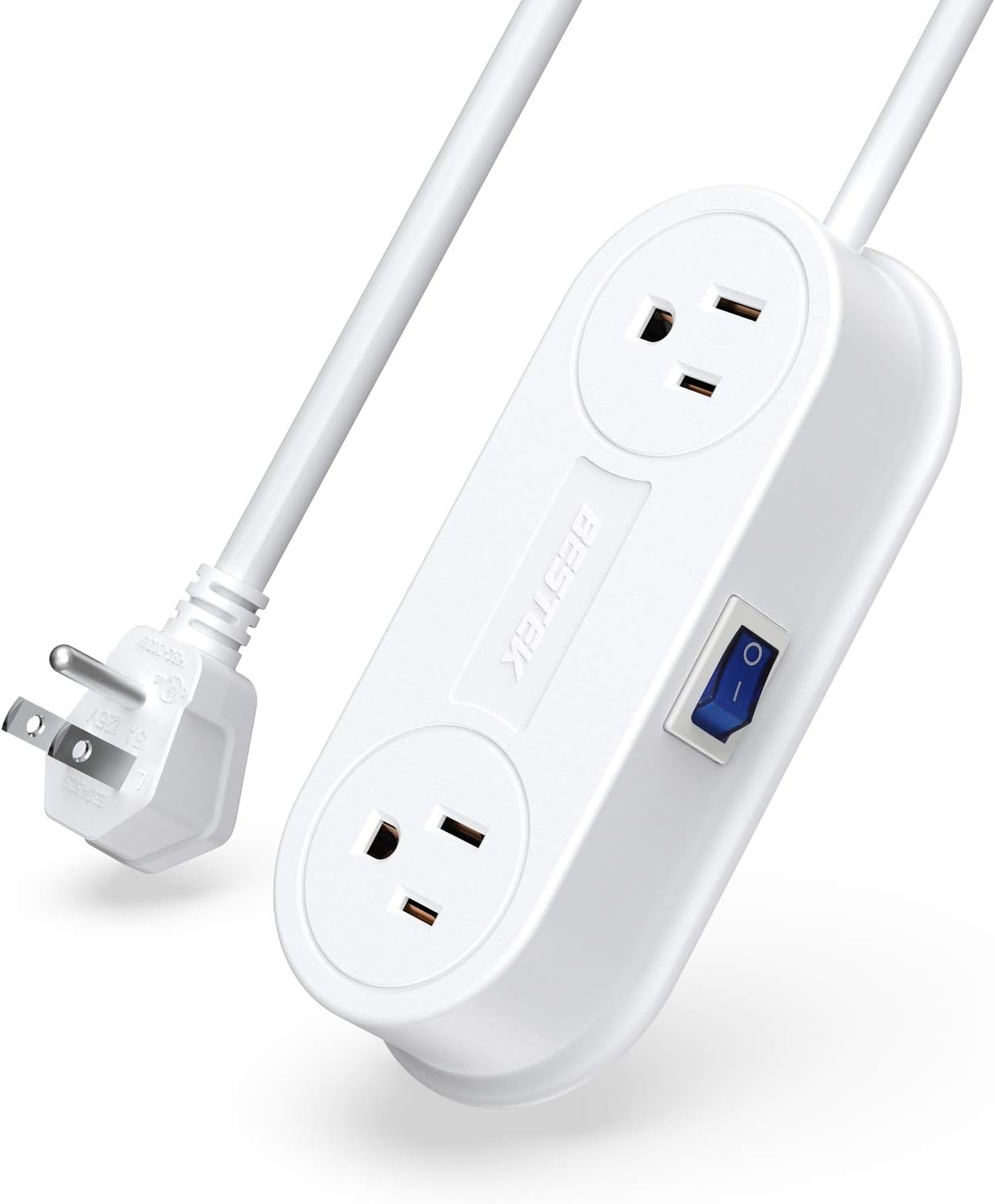 Small Power Strip with 3 USB Ports, BESTEK 2 Outlet Portable Plug Strip Charging Station with Adhesive Sticker, 5 Ft Extension Cord, Ultra-Compact for Cruise Ships, Dorm Room,Travel, Bedside, Office