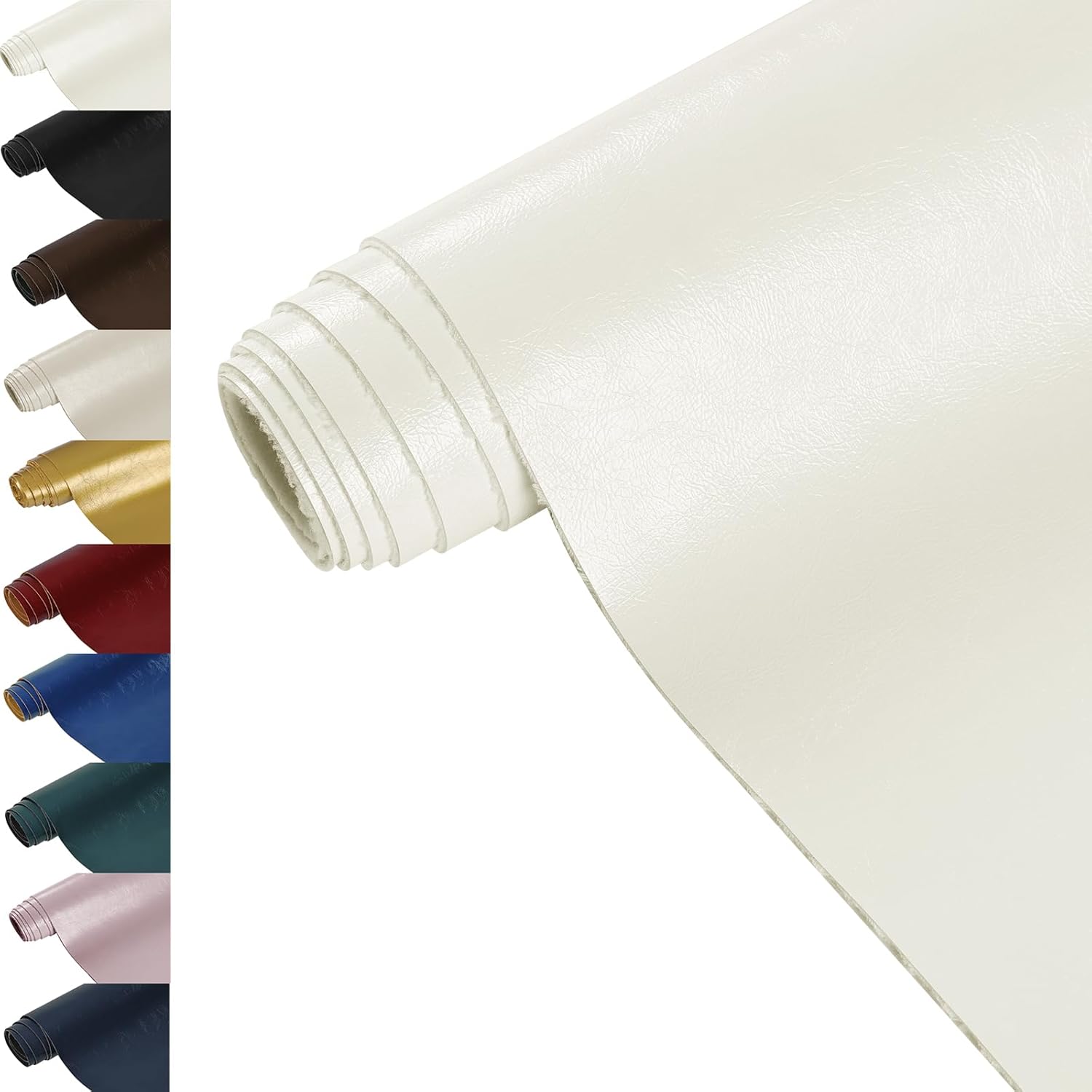 ANMINY Faux Leather Fabric 55" Wide Vinyl Upholstery Fabric by the Yard 1.0MM Thickened Soft PU Leather Vinyl Material for Marine Furniture DIY Sewings Crafts Boat Car, 3 Yard, White