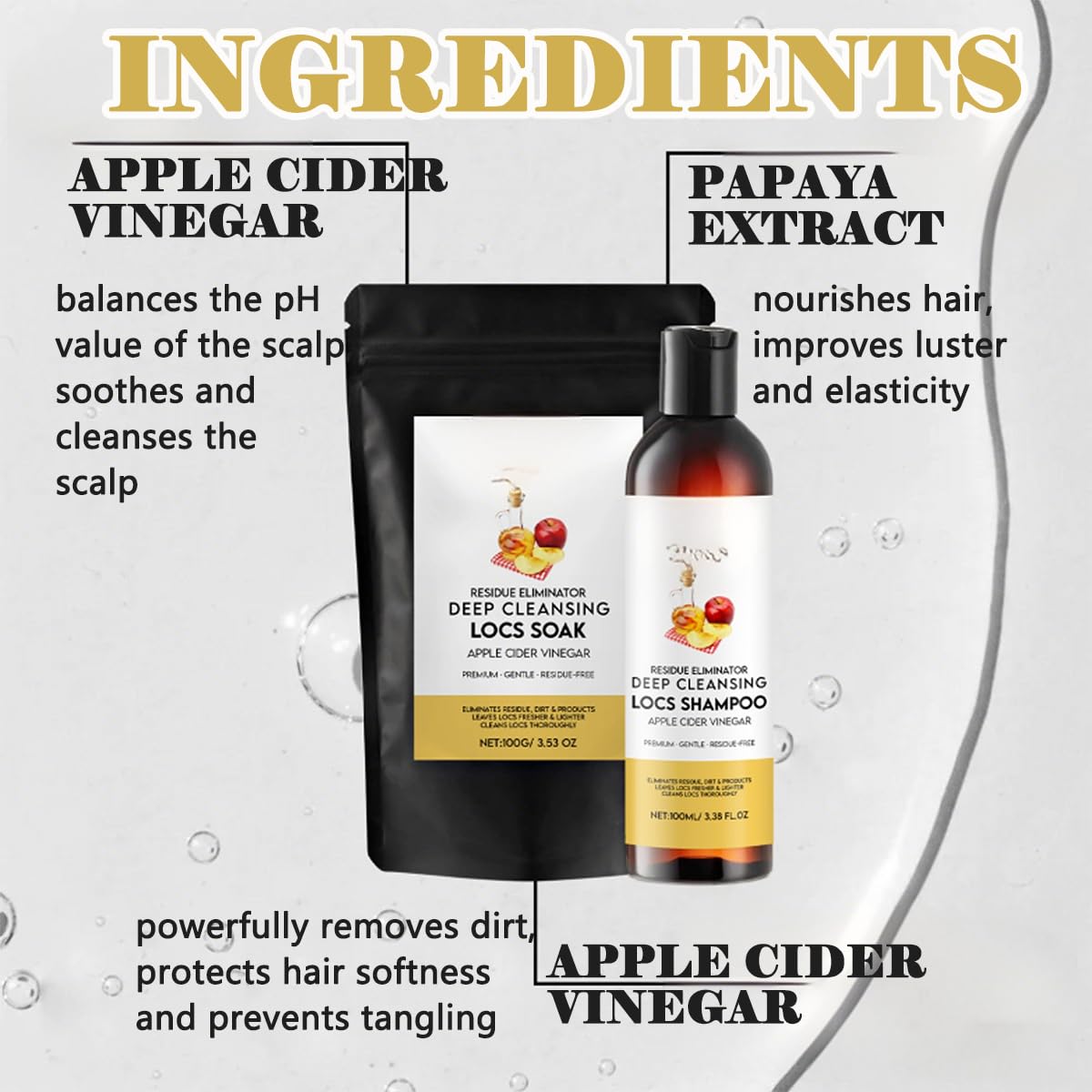 Deep Clean Dreadlock Powder, Dreadlock Detox Powder With ACV, Apple Cider Vinegar Deep Cleansing Dreadlock Shampoo (3.53oZ/Pack+3.38Floz/Bottle） (2PCS)