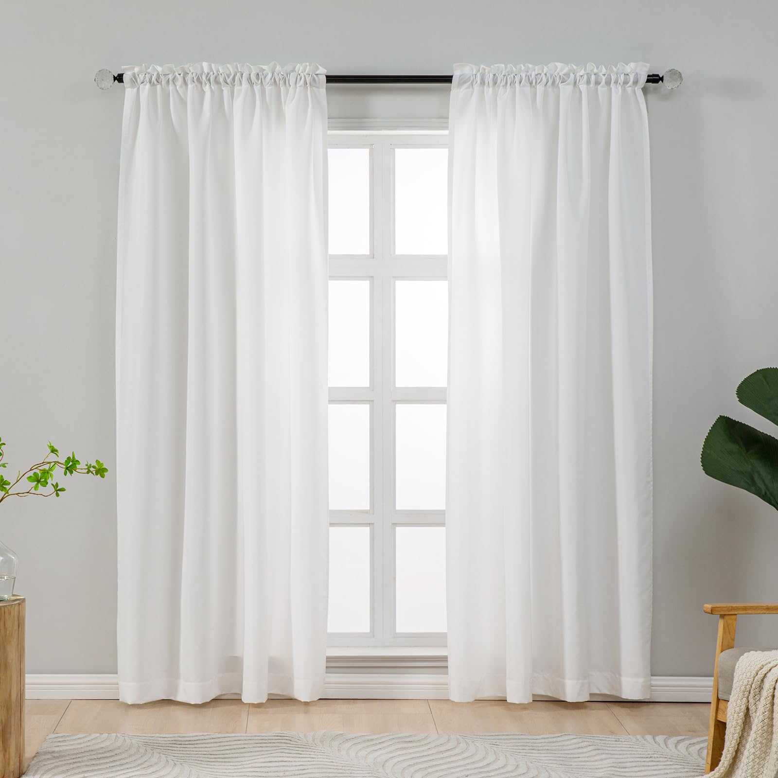 L.Z.E Non-See-Through Privacy Curtains 84 Inches Long 2 Panels Set, White Light Filtering Curtains for Living Room Bedroom Doorway Divider, Rod Pocket