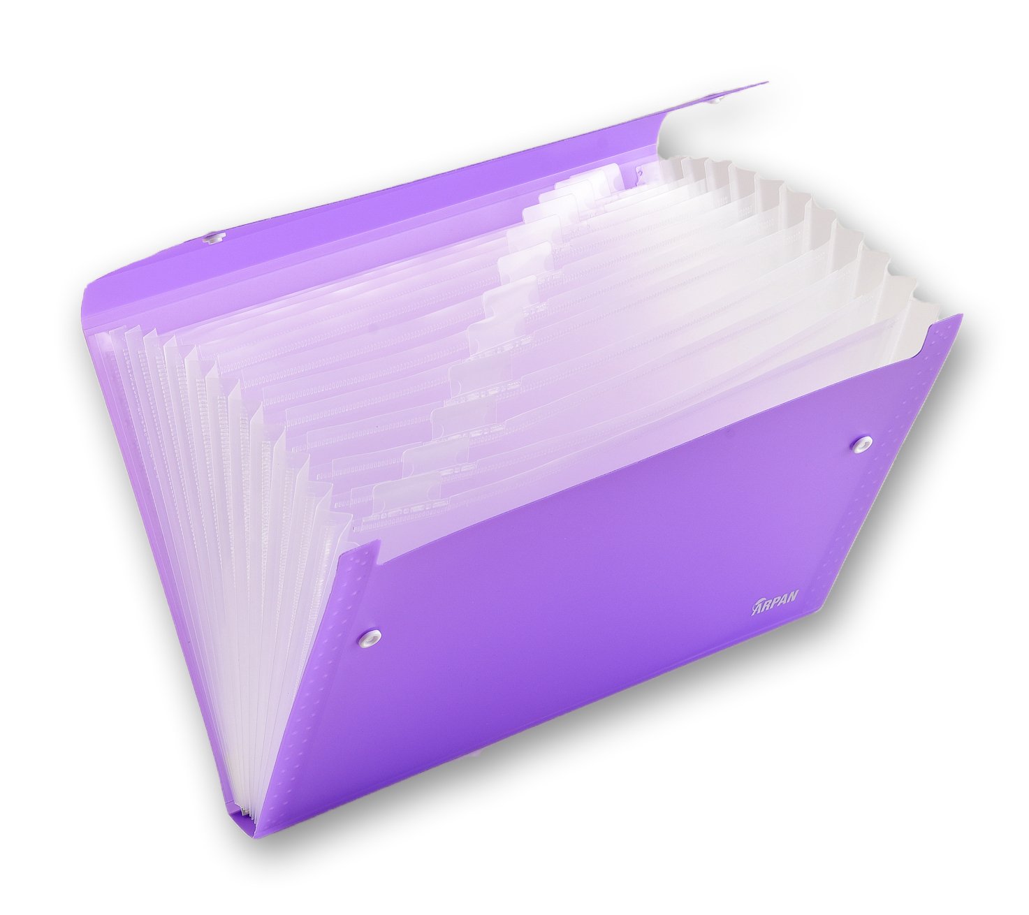A4 Office Home School Expanding File 13 Pockets Document Organiser Folder Storage Case with Stud Wallet Button Closer (Purple- Pack of 6)