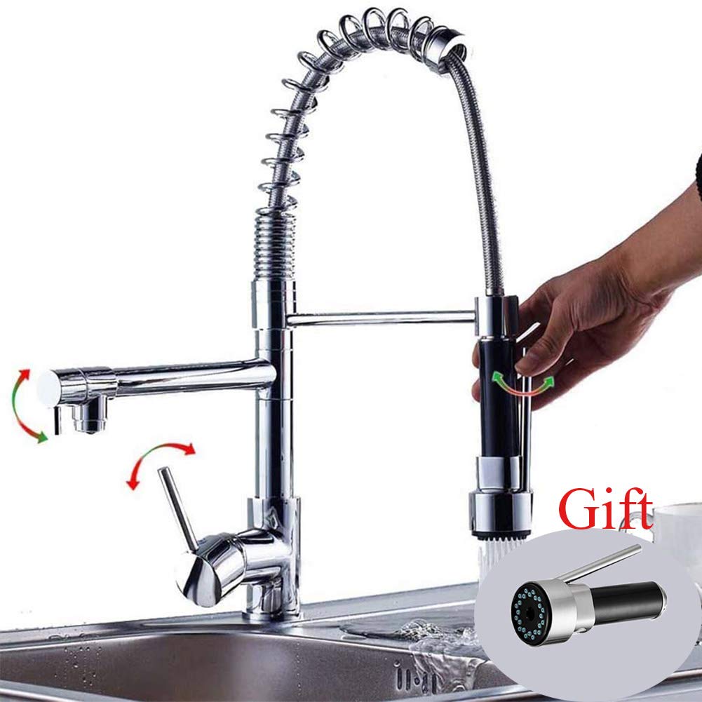 Jklnm Sink Mixer Tap Kitchen Faucet Chrome Brass 360 Degree Rotation Single Holder Single Hole Pull Out Sprayer Swivel Mixer Spout Dual Sprayers Kitchen Sink Tap Send 1 Nozzle