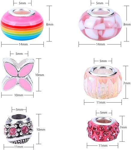 Miniatura 3 de VICTLOV 60 cuentas espaciadoras europeas de agujeros grandes con cuentas de hadas con diamantes de imitación para pulseras, fabricación de joyas