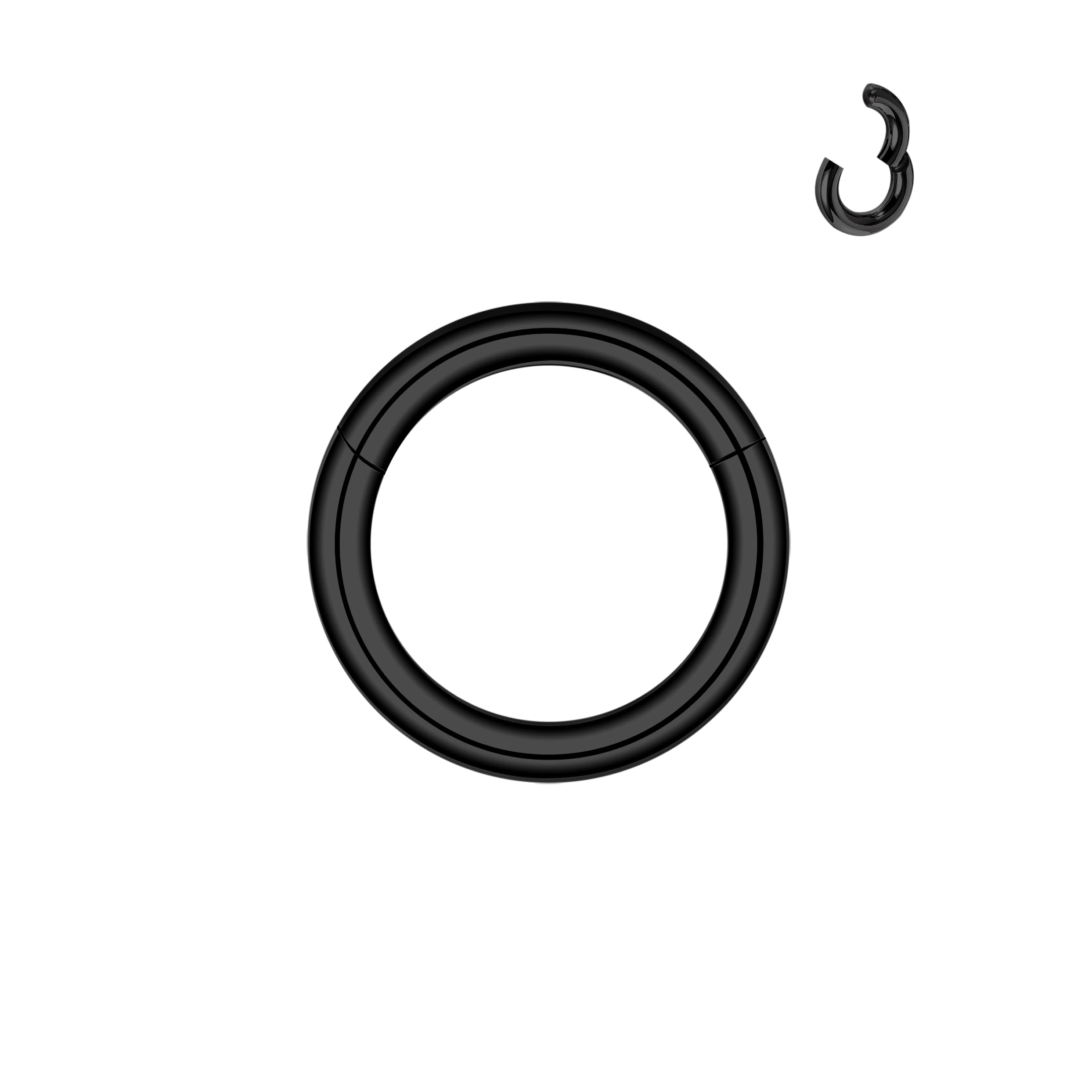 ZS Hinged Segment Clicker PA Ring Spring Action BCR Rings, 2G 4G 6G 8G 10G 12G Black Septum Nose Rings, Surgical Steel Pierced Body Jewelry for Men Women