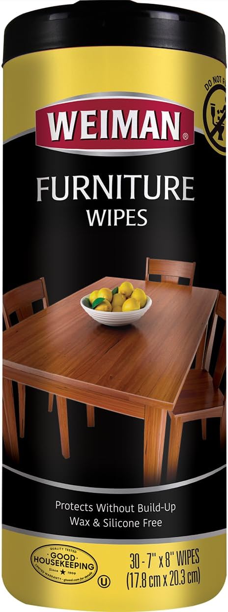 Weiman Furniture Wipes, Beautify & Protect, No Build-Up, Contains UVX-15, Pleasant Scent, Surface Safe – 30 count
