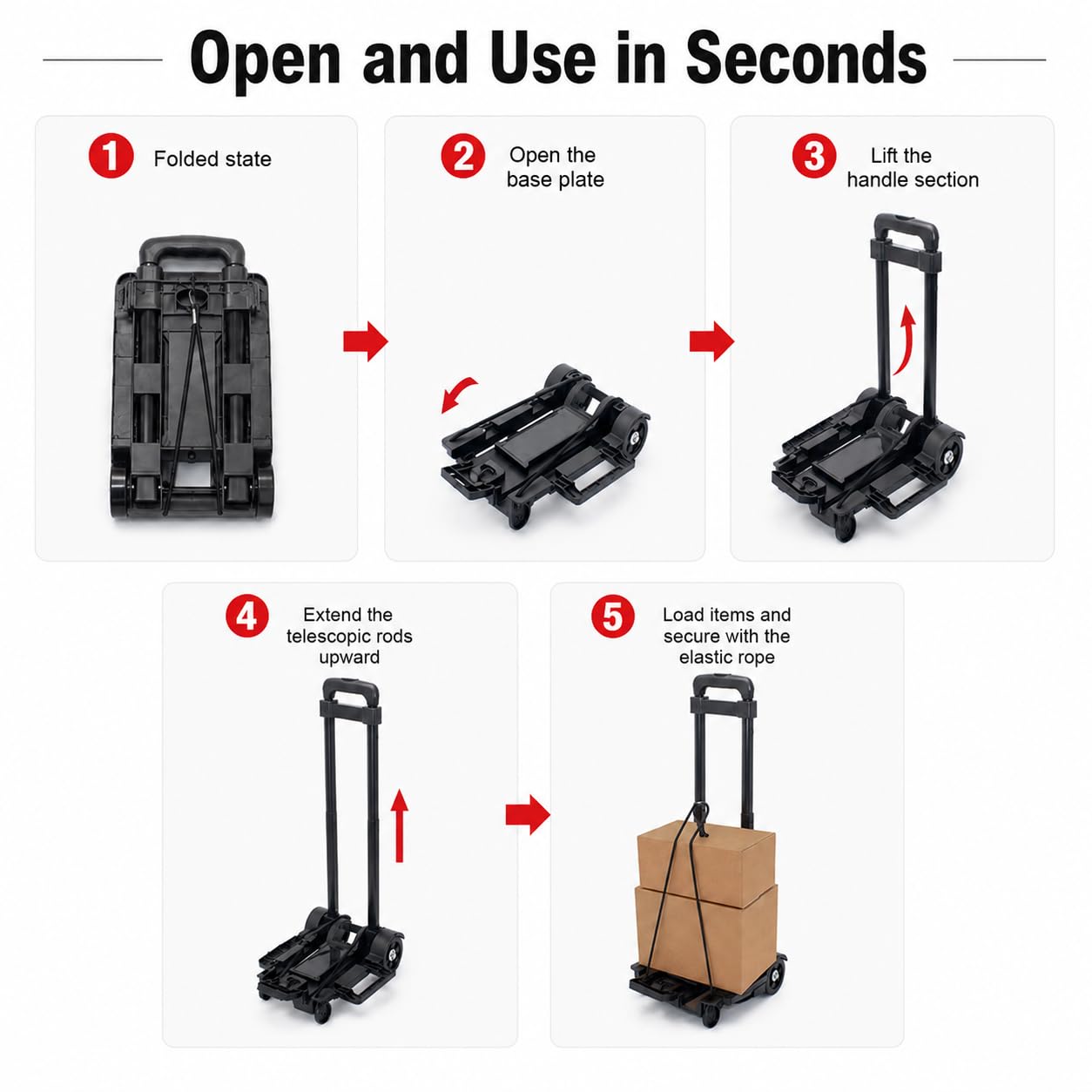 Carrello a mano pieghevole da 35 kg / 77 libbre, multifunzione, portatile per viaggio, trasloco, ufficio
