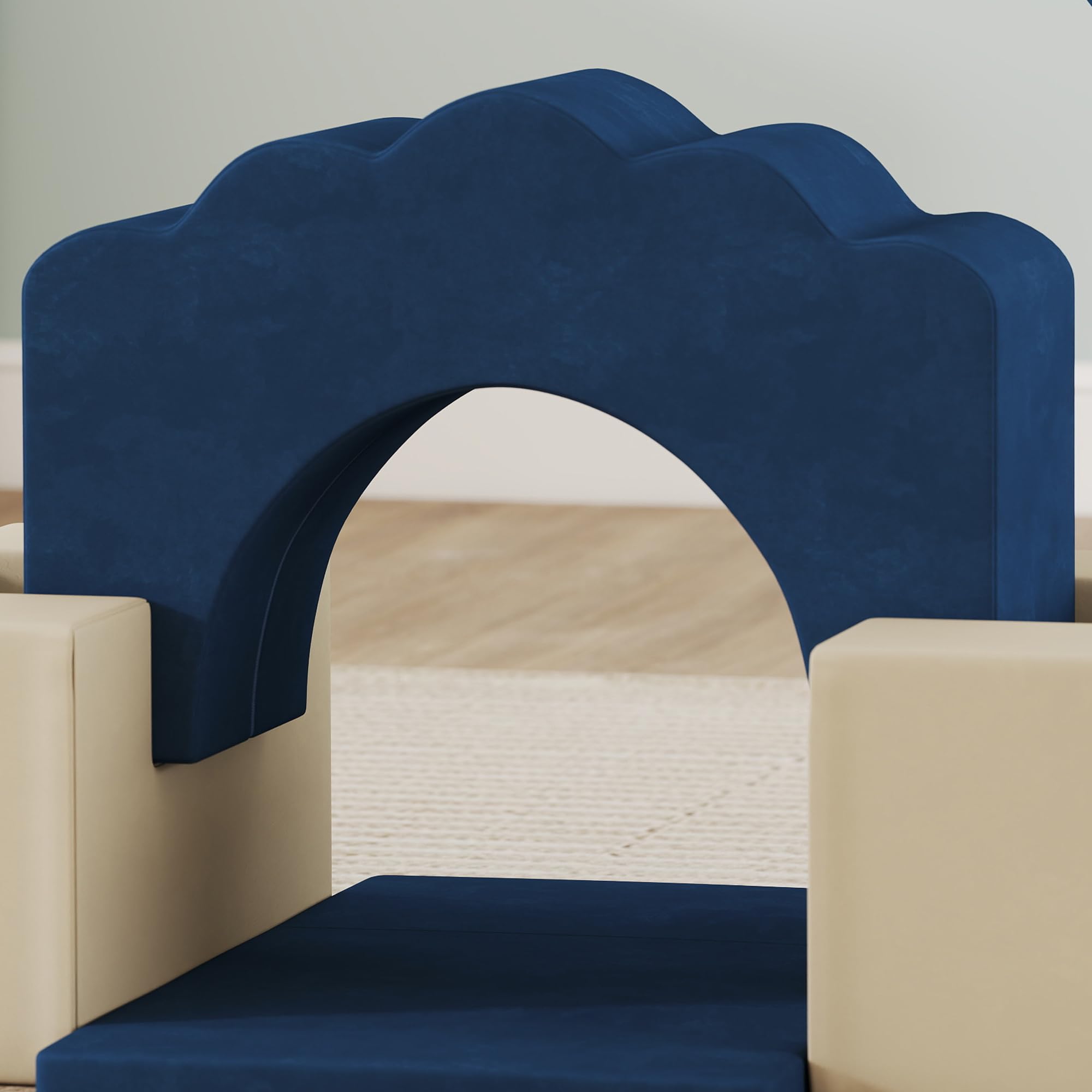 AIYAPLAY Kinder Schaumstoff Bausteine 7er Set Softbausteine Riesenbausteine Klettern Spielsofa Großbausteine mit Samtoptik Modulares Bausteine-Sofa Baby Kletterspielzeuge Dunkelblau