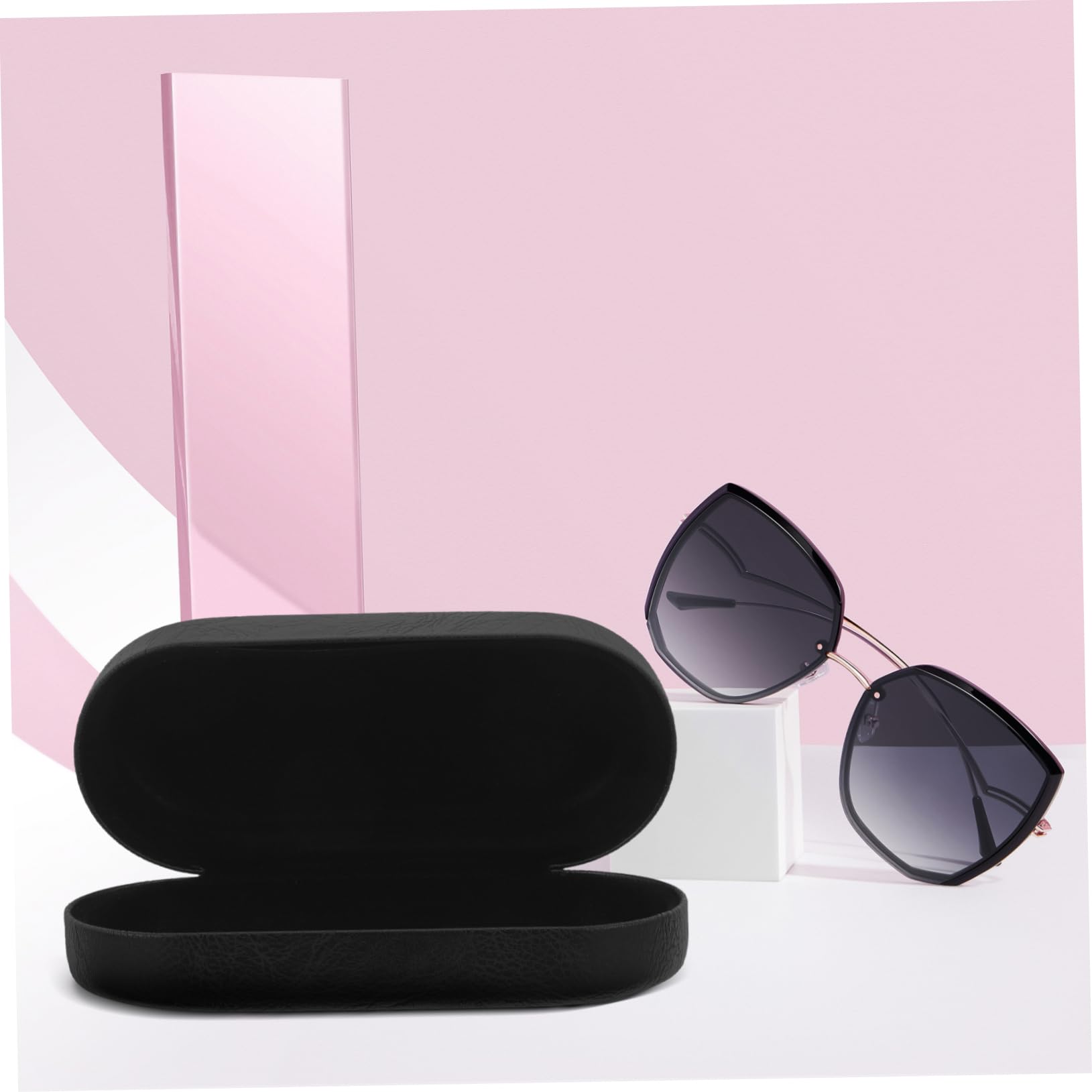 Healeved estuche para gafas de sol conformado duro estuche rígido para gafas de sol organizador caso delgado bolsa estuche para anteojos estuche de anteojos cuero pu Black
